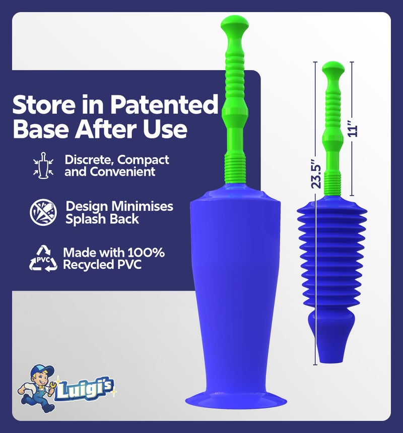 Luigi's Toilet Plunger - Unclogger Plungers for Bathroom - Heavy Duty Clog Remover with Effective Unblocker Bellows Design - Remover Tool to Unblock Toilet Blockage - Blue - Image 4